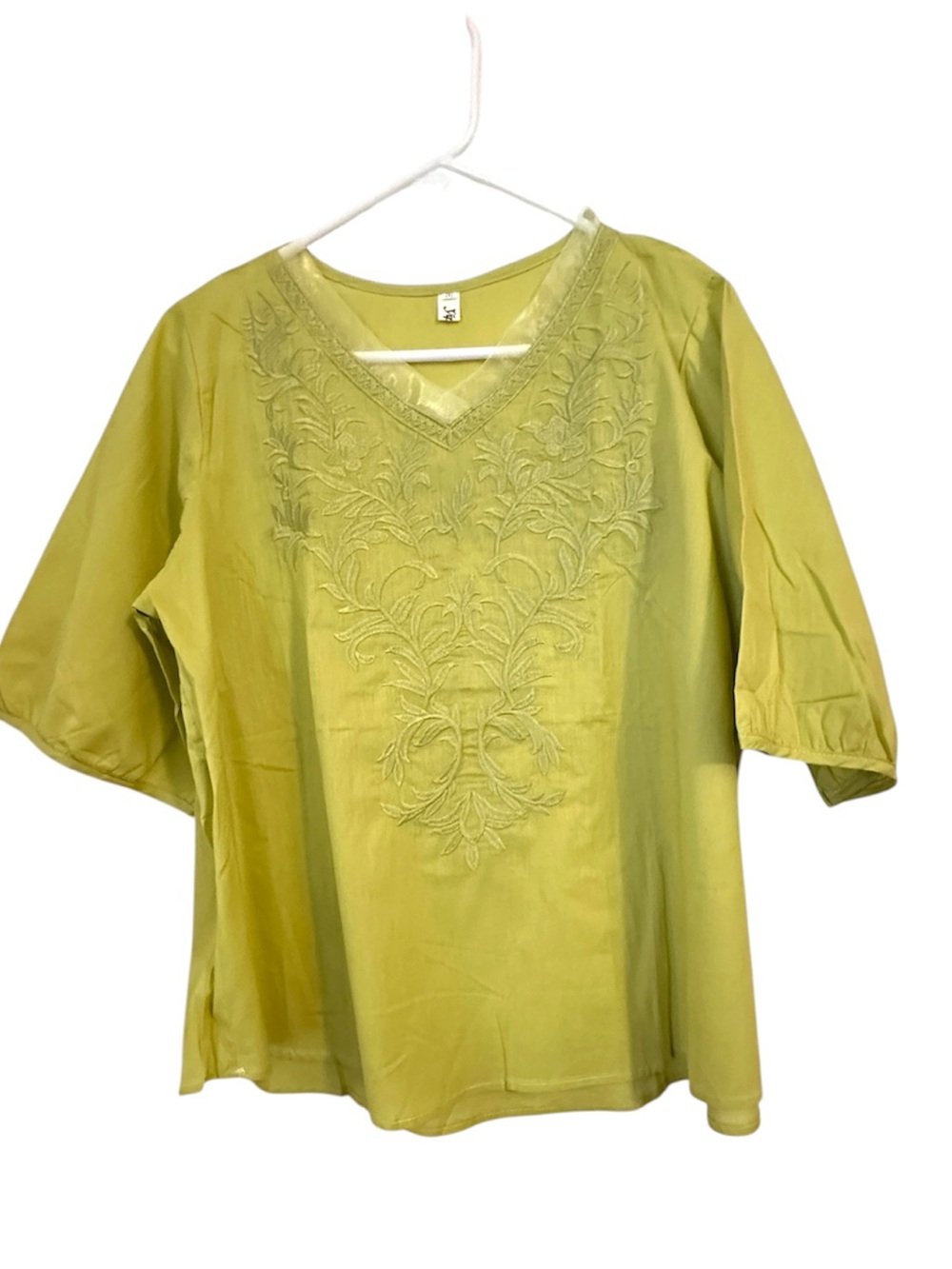 Embroidered V-Neck Tunic Top in Chartreuse
